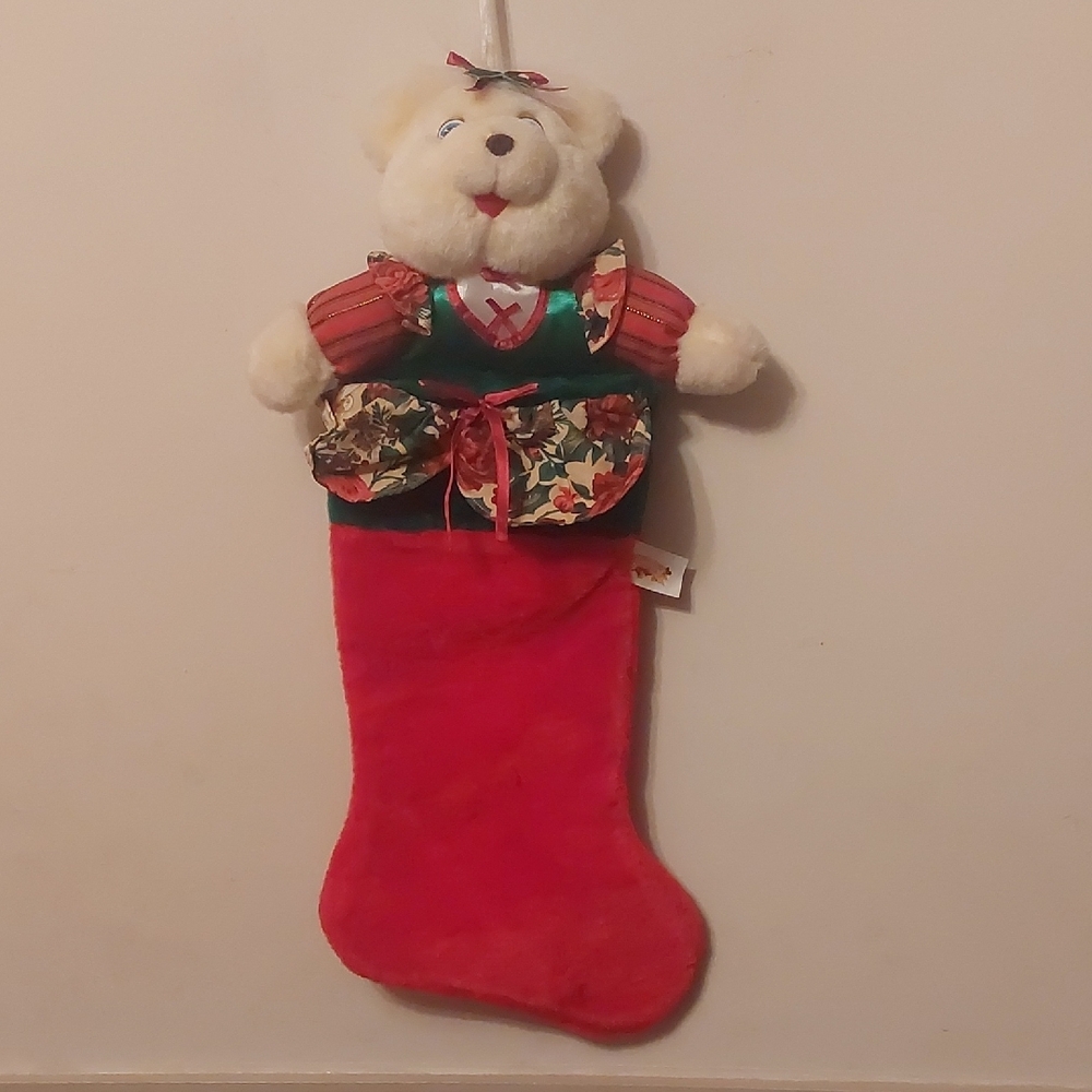 Vintage 1993 Merry Gifts Of Christmas Teddy Bear Stocking Kmart